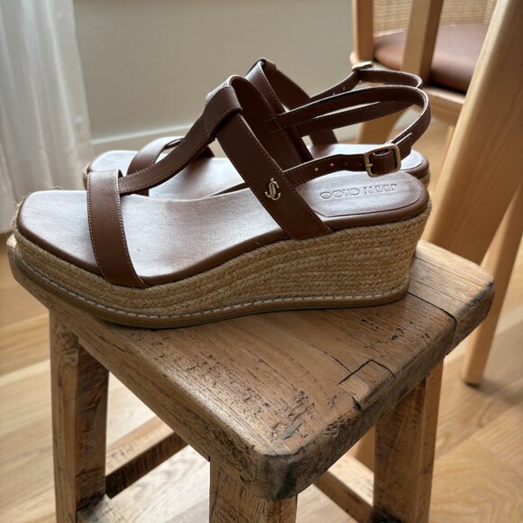 Jimmy Choo Theia 60 Leather Espadrille Wedge Sandals  Jimmy Choo Theia Espadrille Wedge